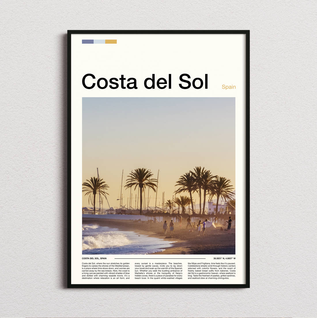 Costa del Sol Palm Trees On The Beach Travel Print framed and photographed straight on