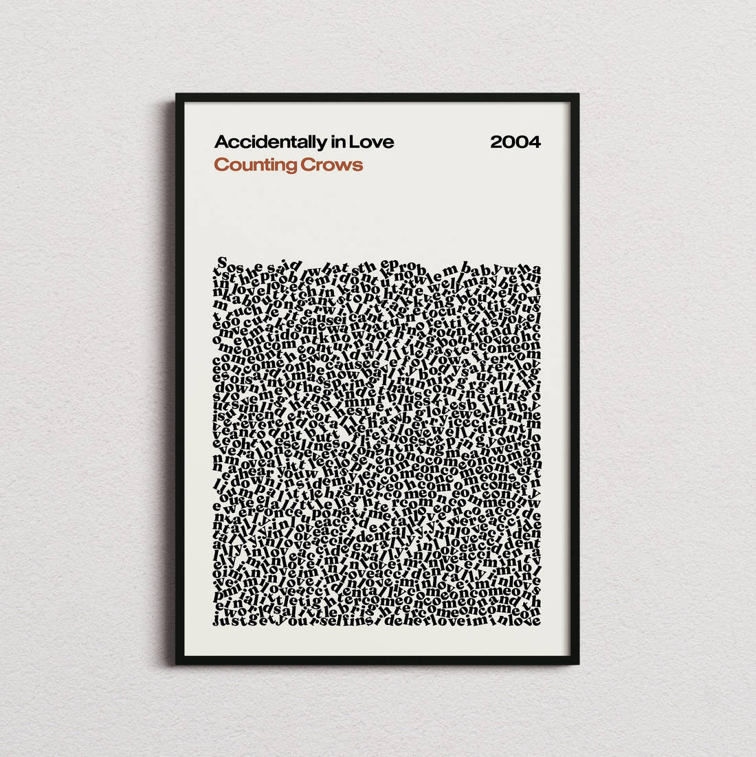Counting Crows Accidentally in Love Lyric Print in the cream colourway, framed