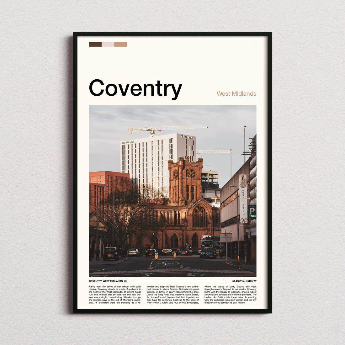 Coventry Cathedral And Skyline Travel Print framed and photographed straight on