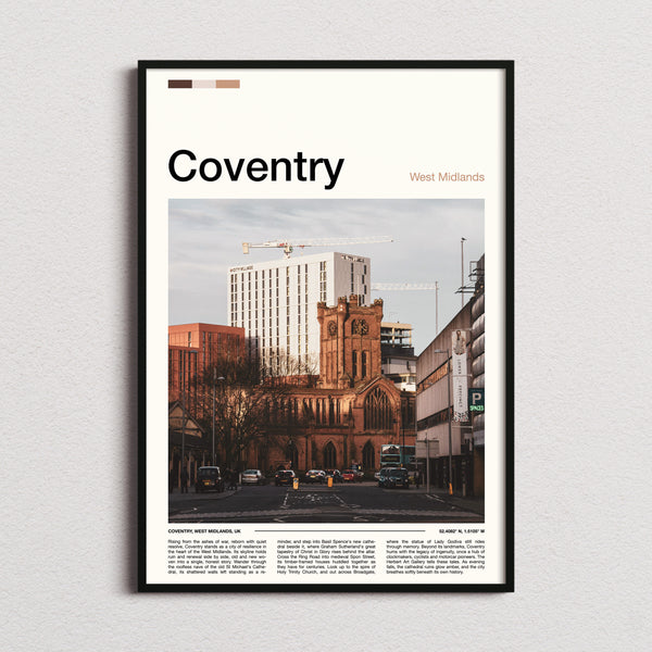 Coventry Cathedral And Skyline Travel Print framed and photographed straight on