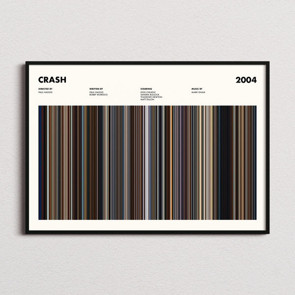 Crash (2004) Movie Barcode Poster framed and photographed straight on