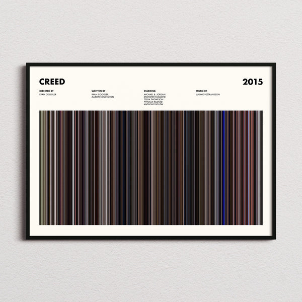 Creed Movie Barcode Poster framed and photographed straight on