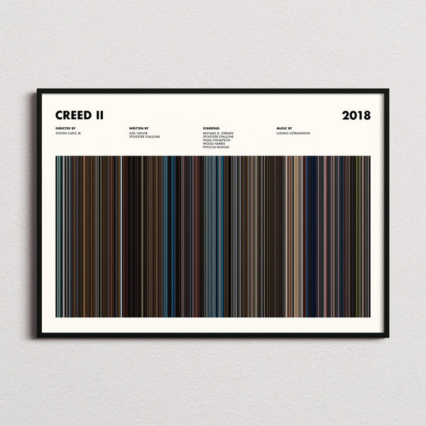 Creed 2 Movie Barcode Poster framed and photographed straight on