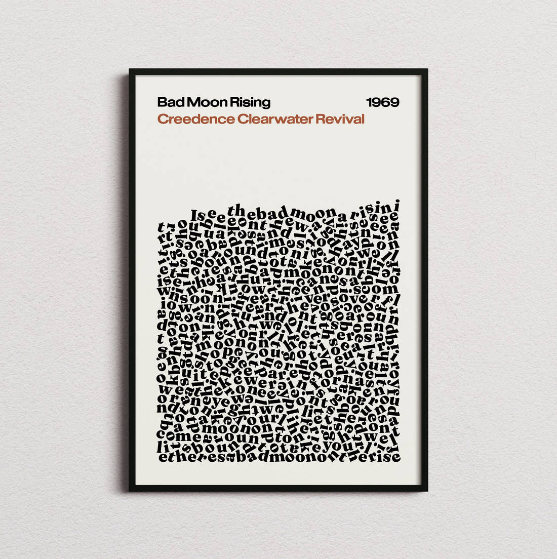 Creedence Clearwater Revival Bad Moon Rising Lyric Print in the cream colourway, framed