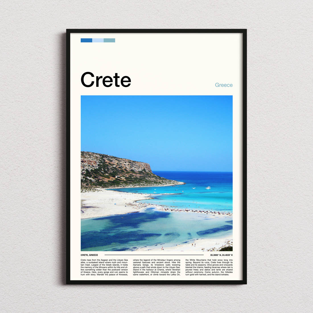 Crete Aerial Lagoon View Travel Print framed and photographed straight on