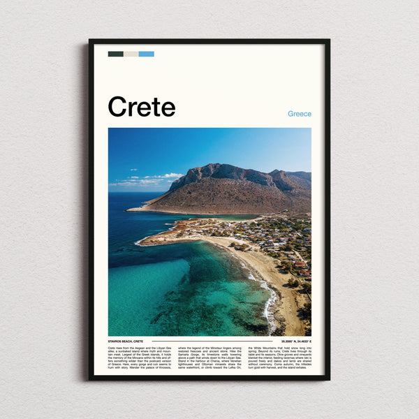 Crete Aerial Coastal Curve Travel Print framed and photographed straight on