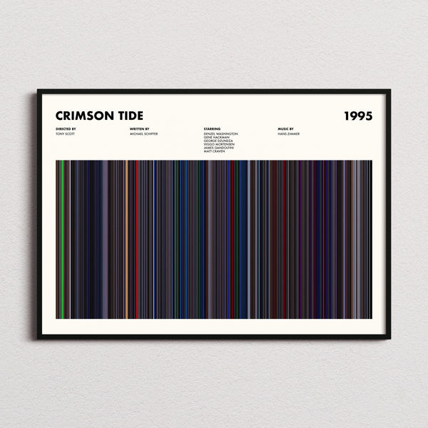 Crimson Tide Movie Barcode Poster framed and photographed straight on
