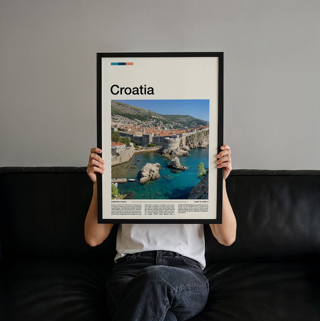 Croatia City Walls Travel Print held up by hand to show the size of the print