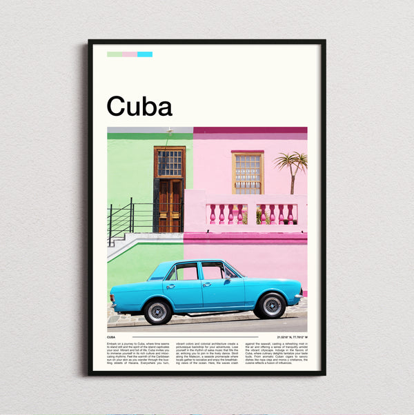 Cuba - Blue Vintage Car - Travel Print