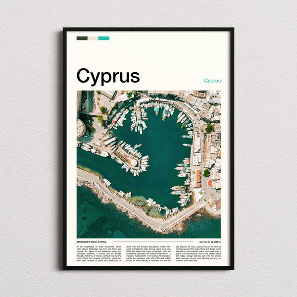 Cyprus Aerial Harbour View Travel Print framed and photographed straight on