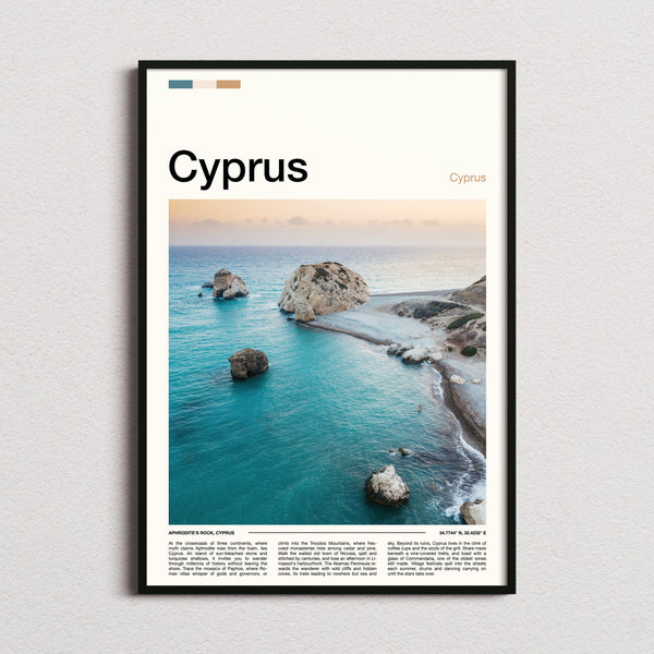 Cyprus Aerial Sea Stacks Travel Print framed and photographed straight on