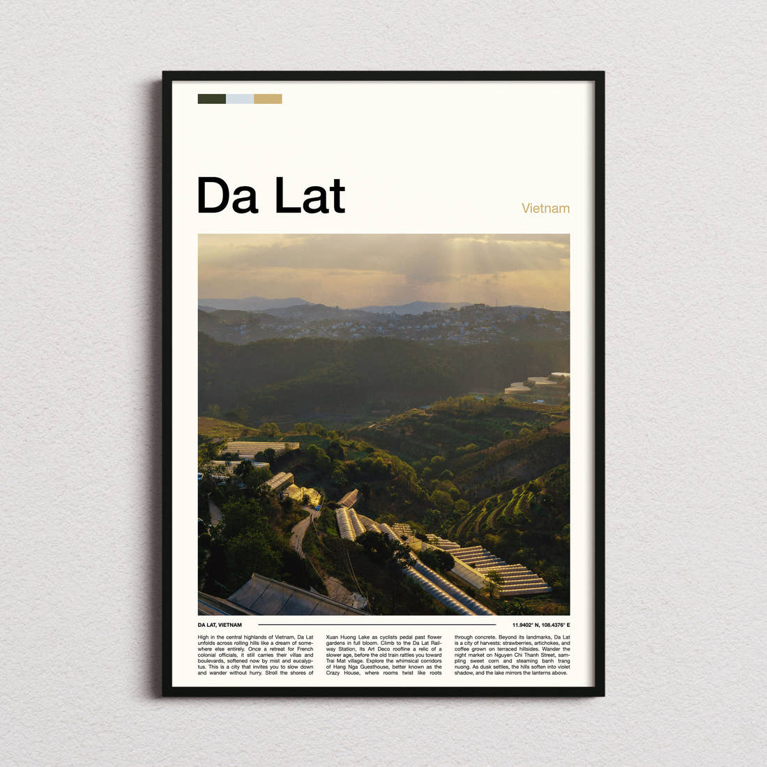 Da Lat Terraced Highland Valley Travel Print framed and photographed straight on