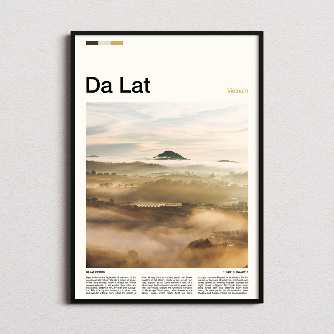 Da Lat Misty Highland Valley Travel Print framed and photographed straight on