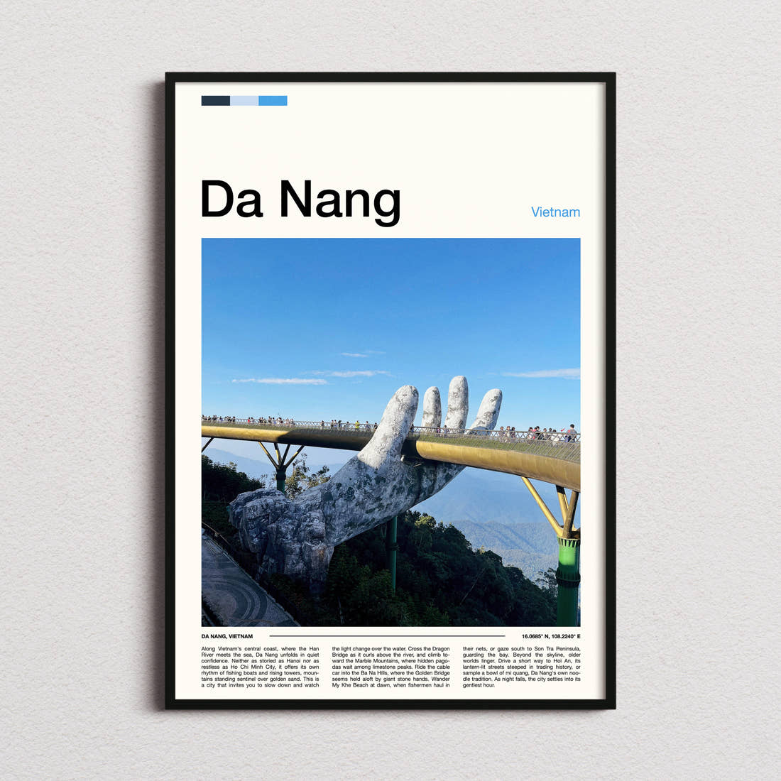 Da Nang Golden Bridge Hands Travel Print framed and photographed straight on