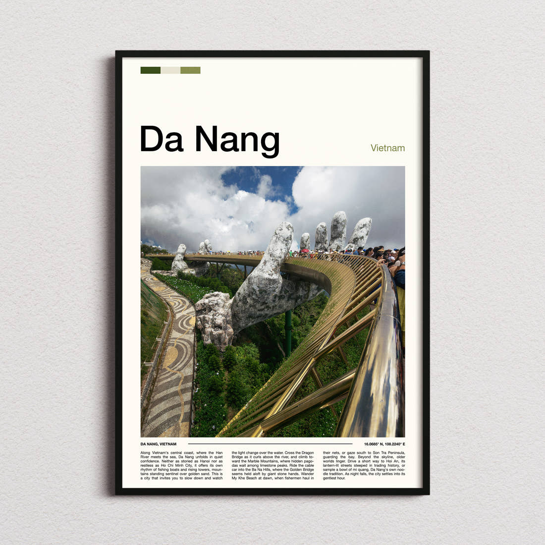 Da Nang Golden Bridge Hands Travel Print framed and photographed straight on