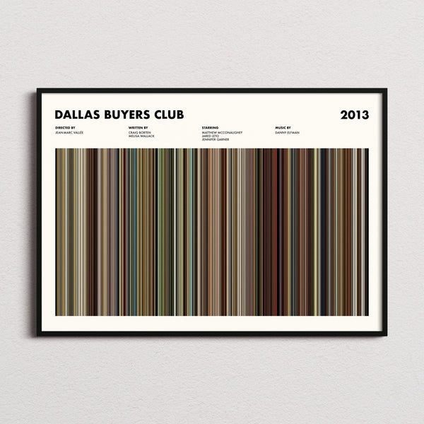 Dallas Buyers Club Movie Barcode Poster framed and photographed straight on