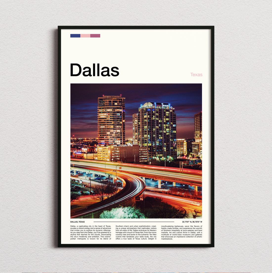 Dallas - Night Skyline - Travel Print