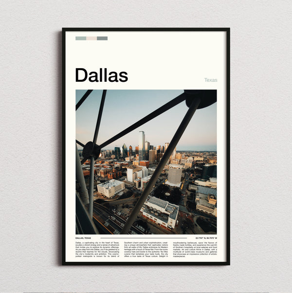 Dallas - Skyline Through Steel Frame - Travel Print