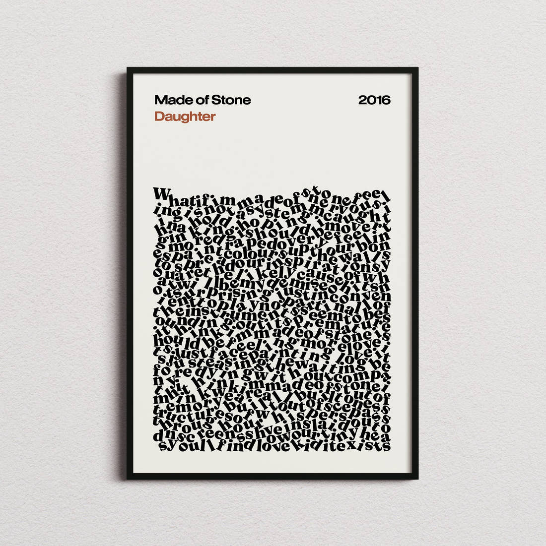 Daughter Made of Stone Lyric Print in the cream colourway, framed