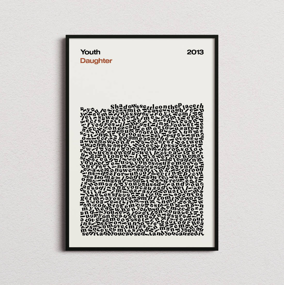Daughter Youth Lyric Print in the cream colourway, framed