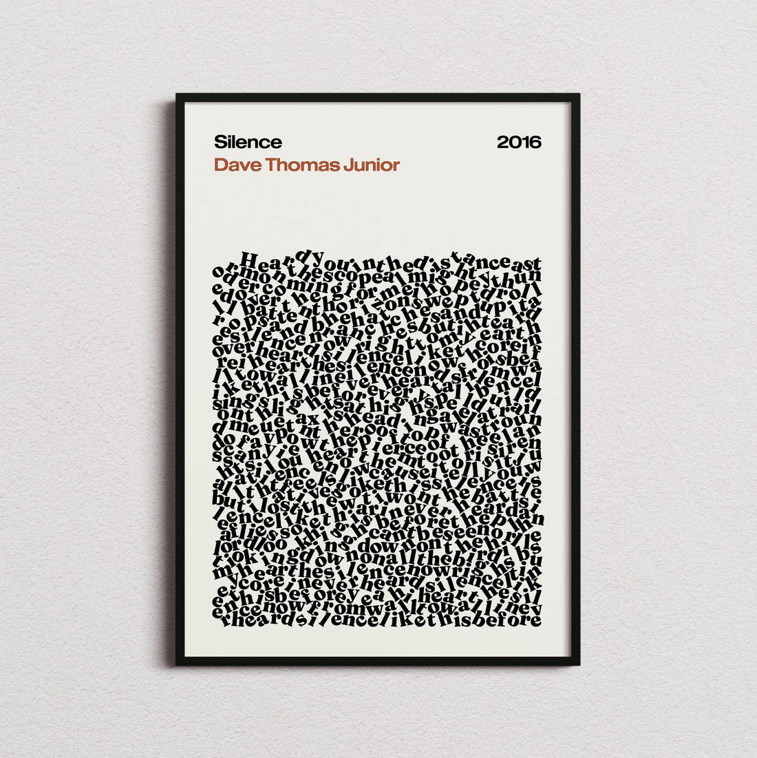 Dave Thomas Junior Silence Lyric Print in the cream colourway, framed