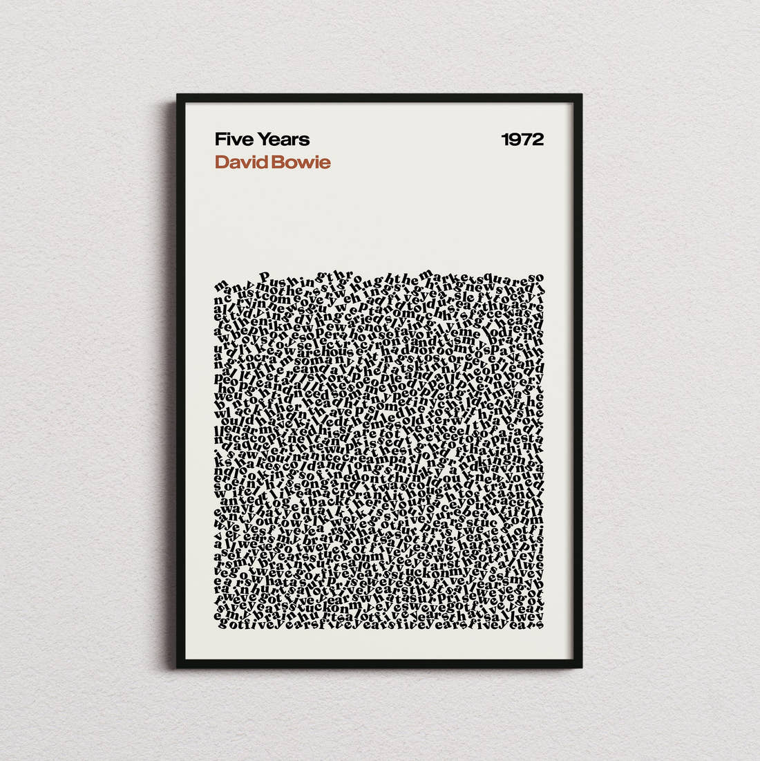 David Bowie Five Years Lyric Print in the cream colourway, framed