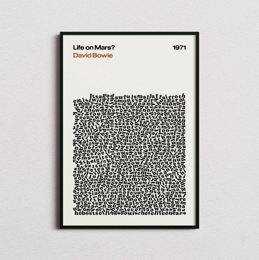 David Bowie Life on Mars? Lyric Print in the cream colourway, framed