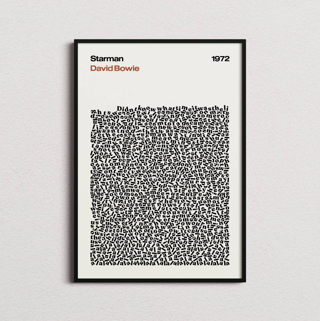 David Bowie Starman Lyric Print in the cream colourway, framed