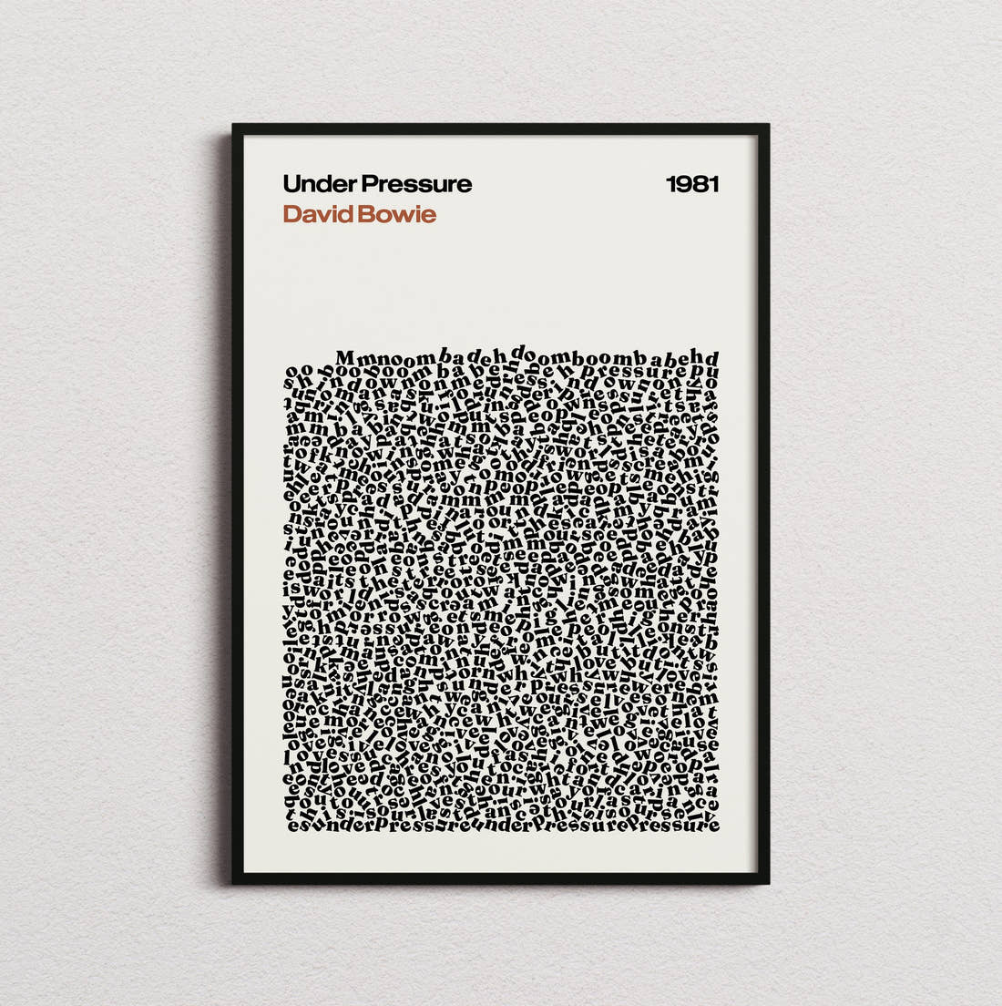 David Bowie Under Pressure Lyric Print in the cream colourway, framed