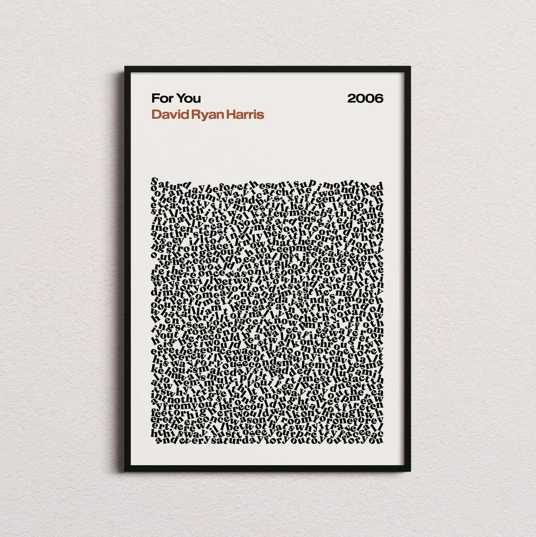 David Ryan Harris For You Lyric Print in the cream colourway, framed