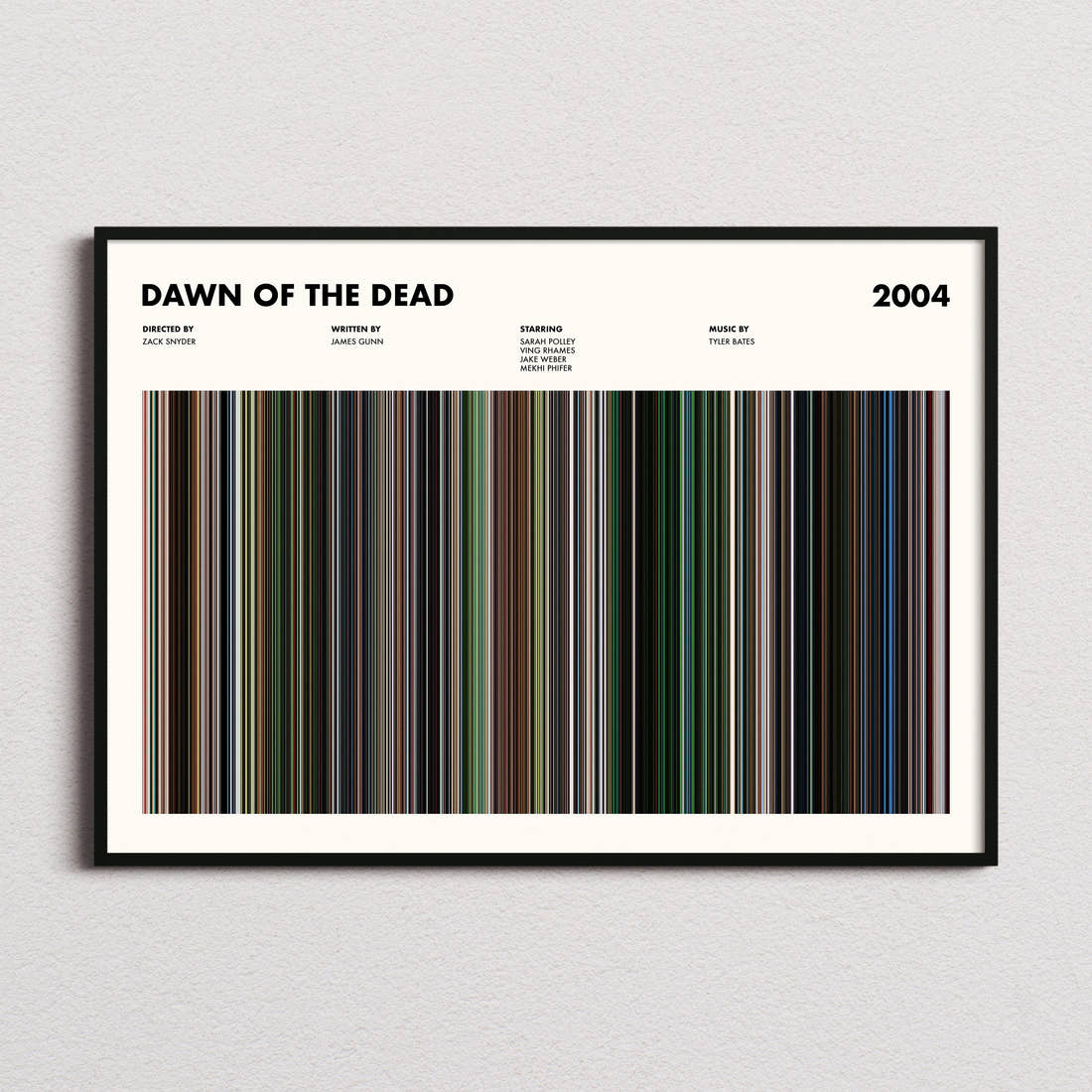 Dawn of the Dead Movie Barcode Poster framed and photographed straight on