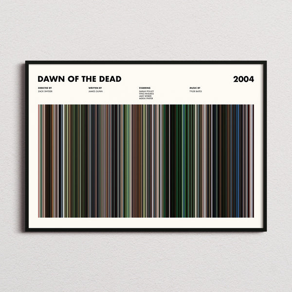 Dawn of the Dead Movie Barcode Poster framed and photographed straight on