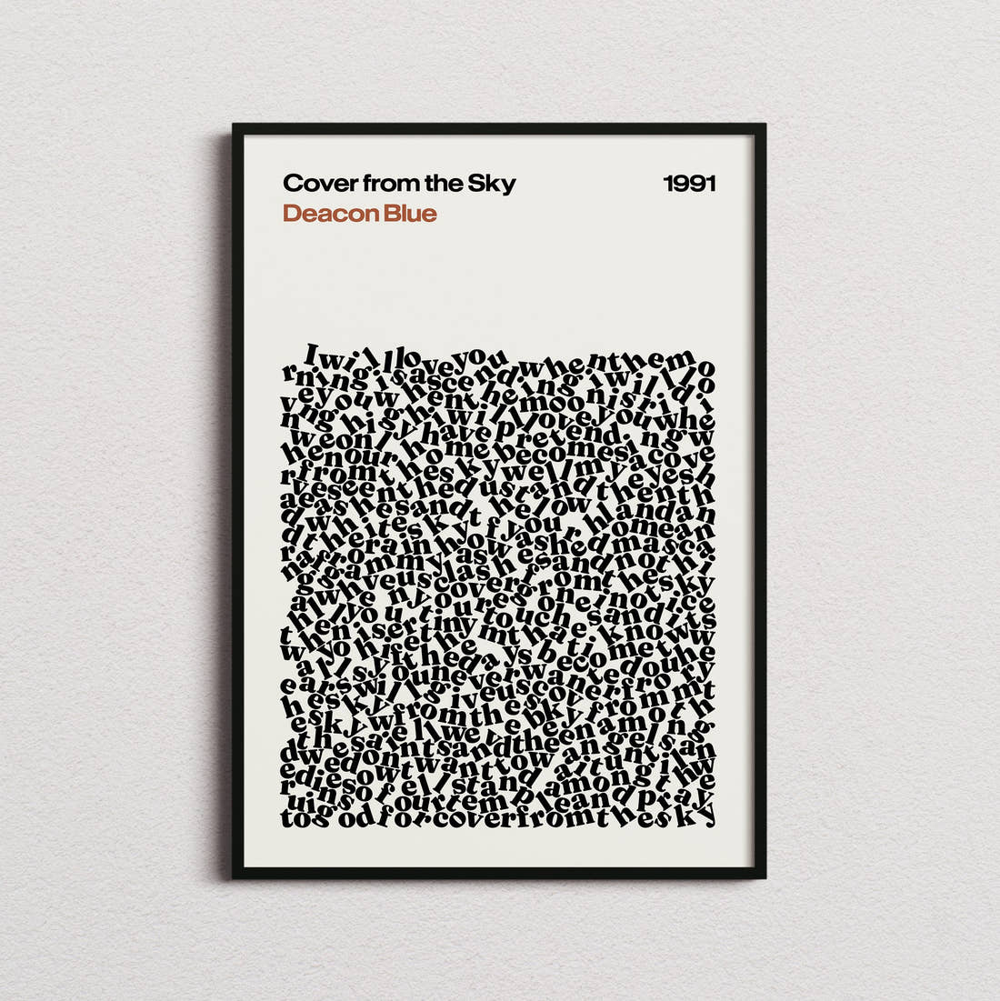 Deacon Blue Cover from the Sky Lyric Print in the cream colourway, framed