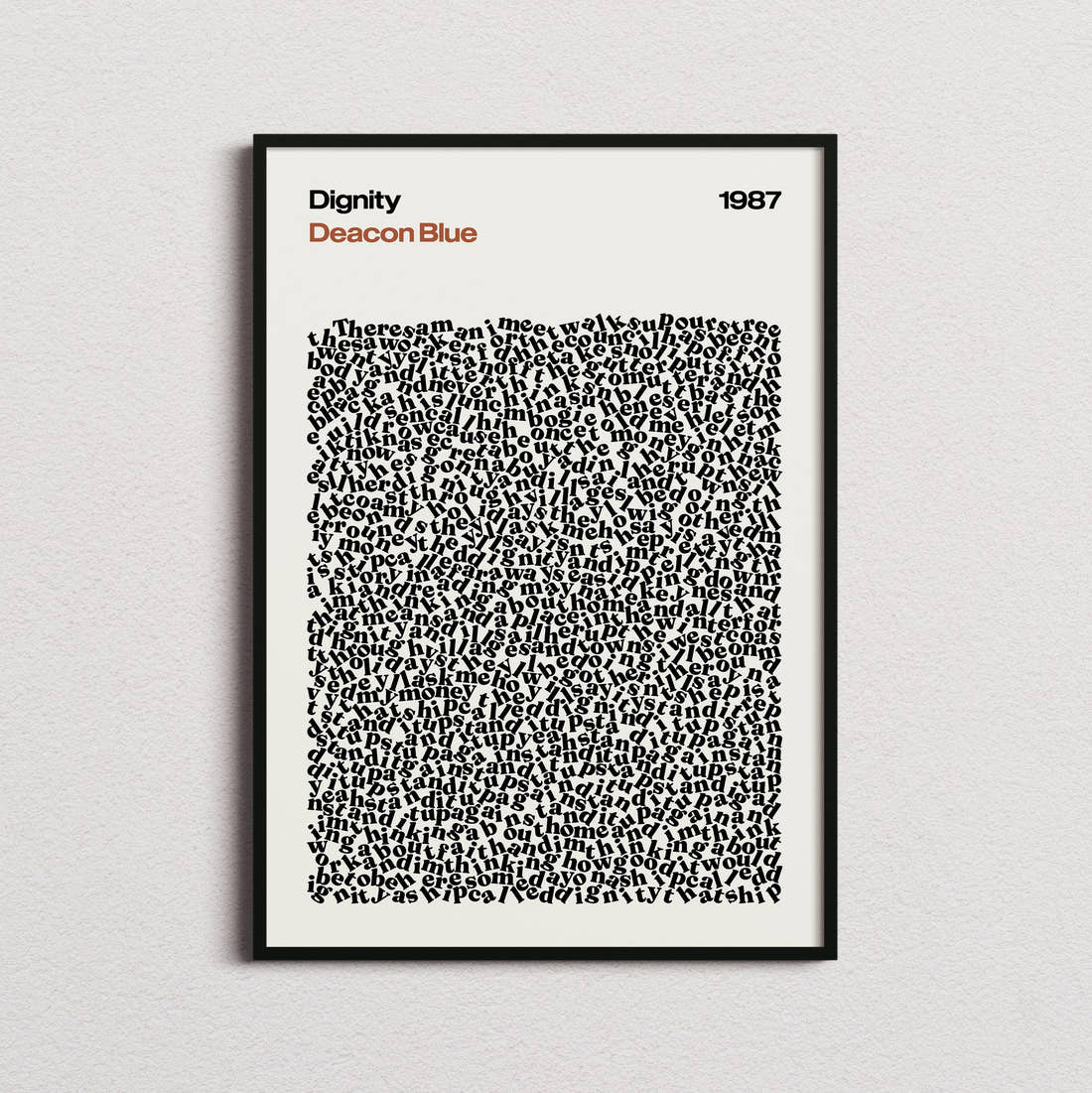 Deacon Blue Dignity Lyric Print in the cream colourway, framed