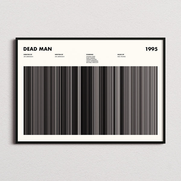 Dead Man Movie Barcode Poster framed and photographed straight on