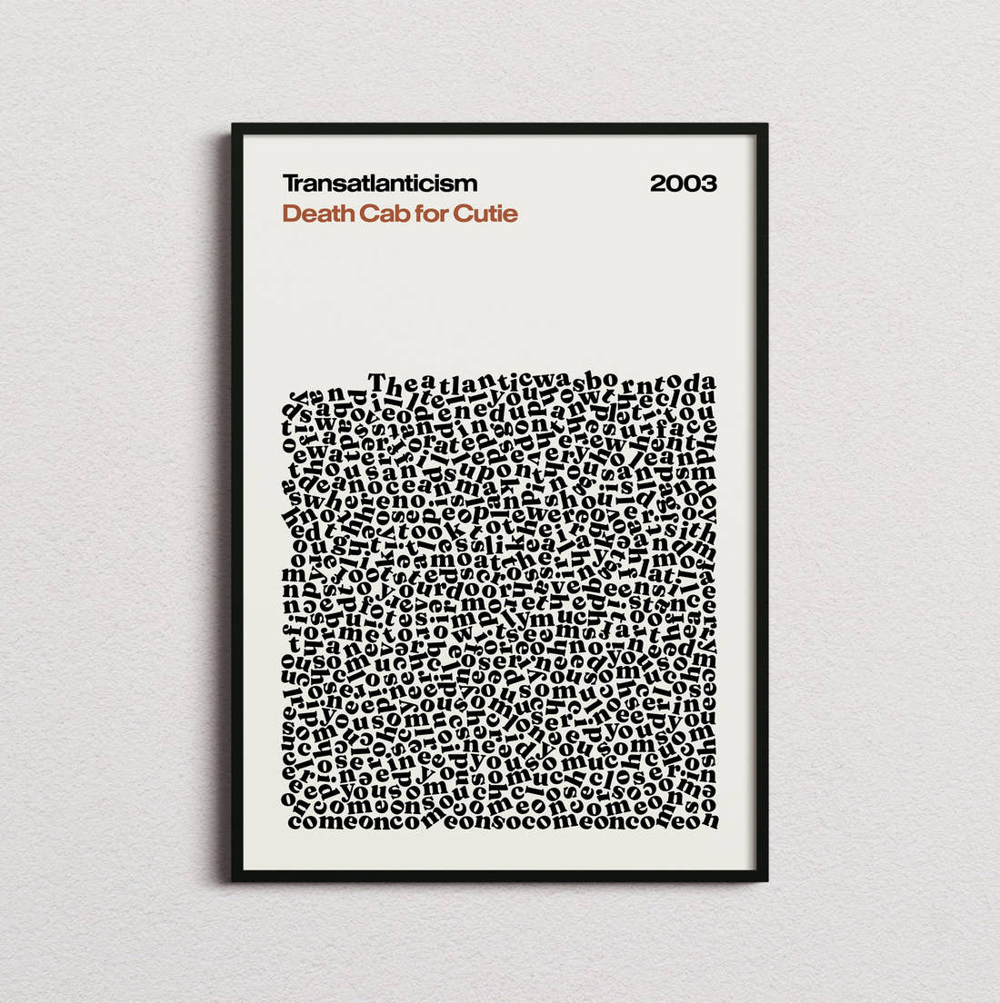 Death Cab for Cutie Transatlanticism Lyric Print in the cream colourway, framed
