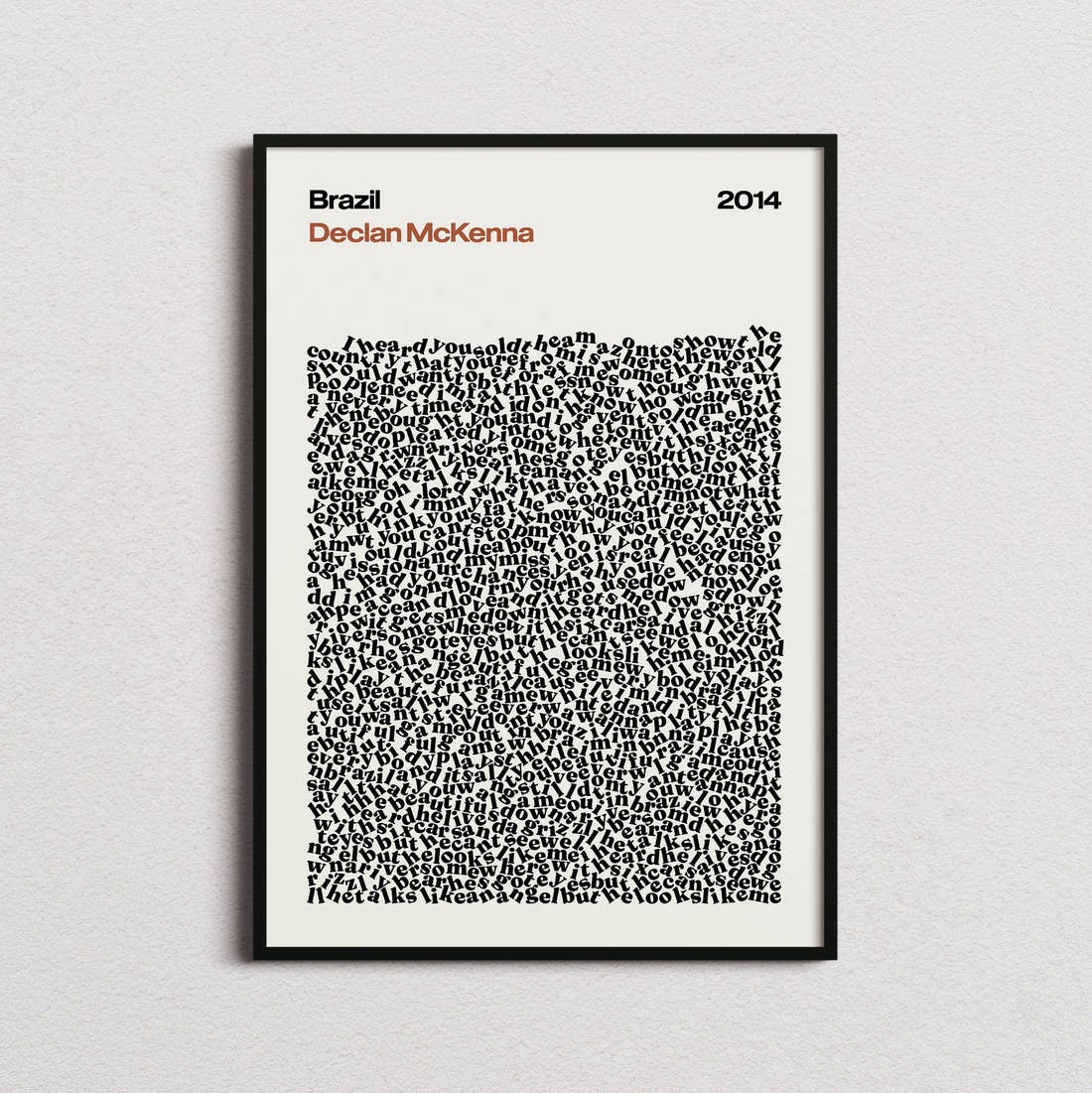 Declan McKenna Brazil Lyric Print in the cream colourway, framed