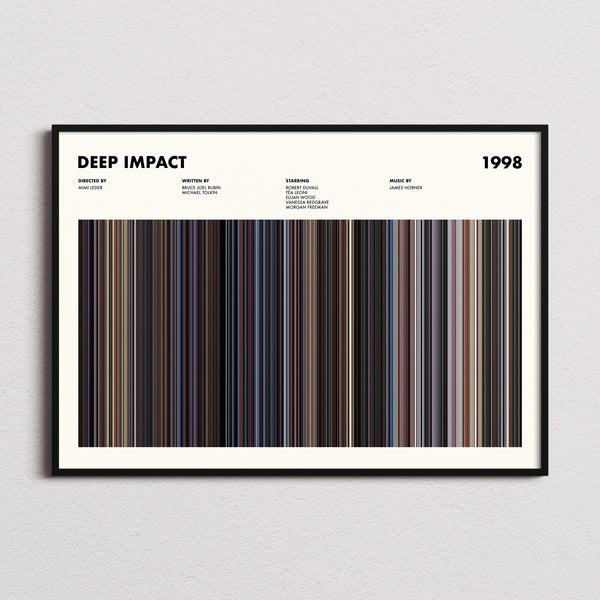 Deep Impact Movie Barcode Poster framed and photographed straight on