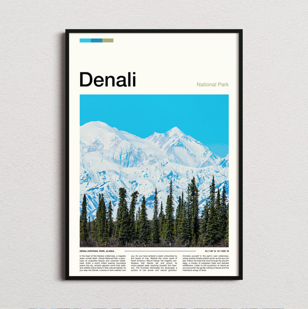 Denali - Snowy Peak Behind Spruces - Travel Print