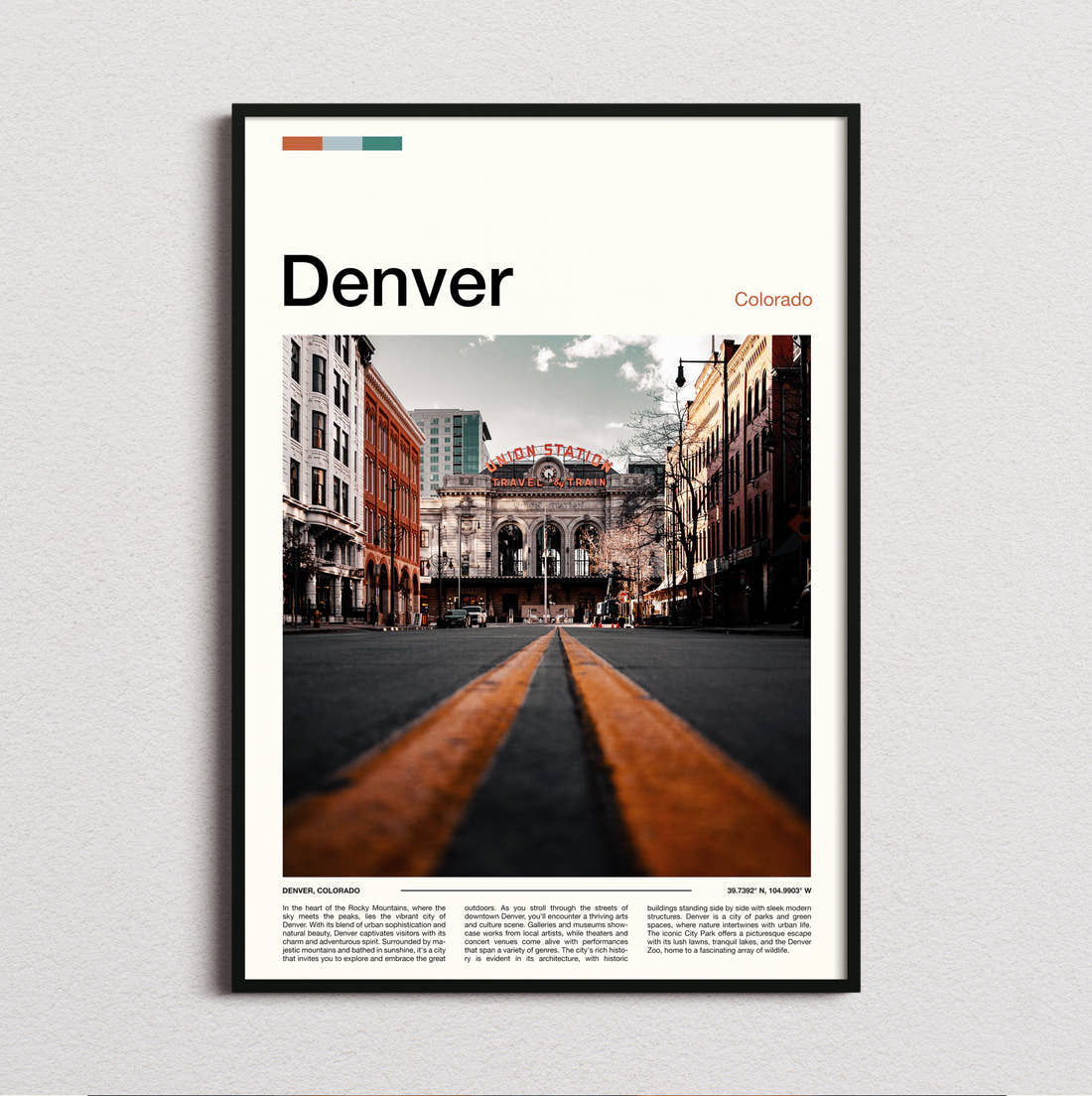 Denver Union Station Travel Print framed and photographed straight on
