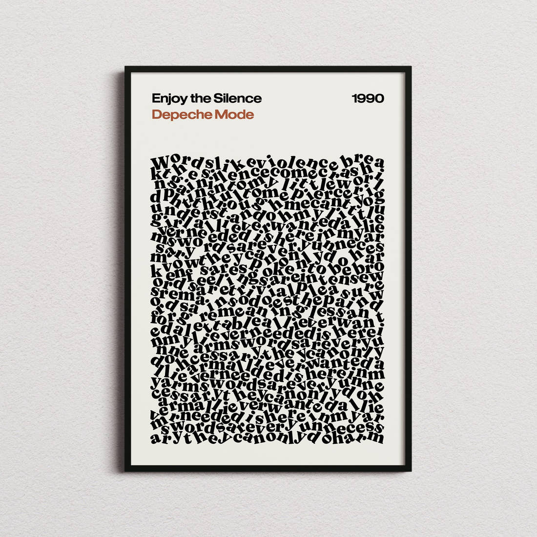 Depeche Mode Enjoy the Silence Lyric Print in the cream colourway, framed