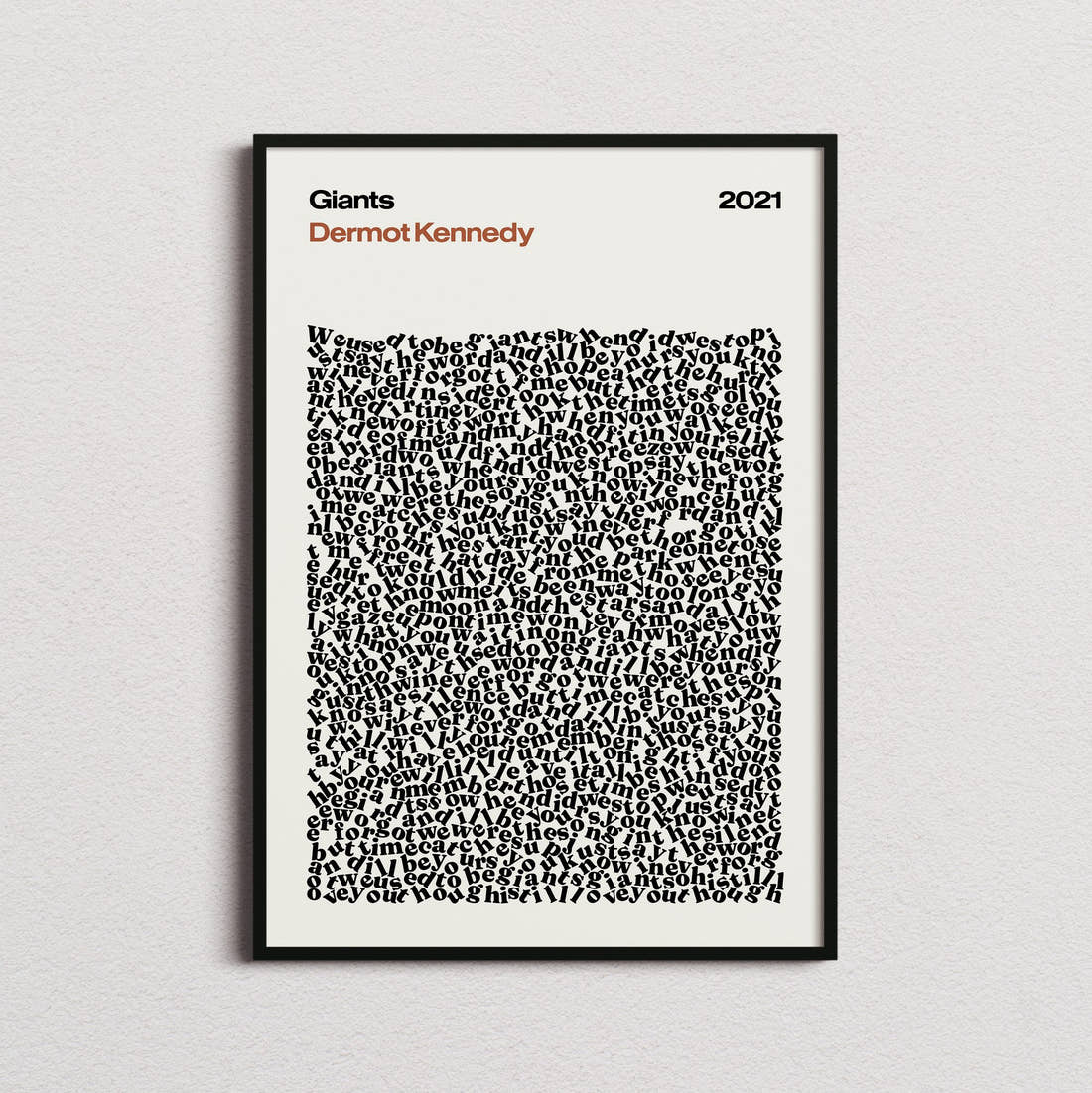 Dermot Kennedy Giants Lyric Print in the cream colourway, framed