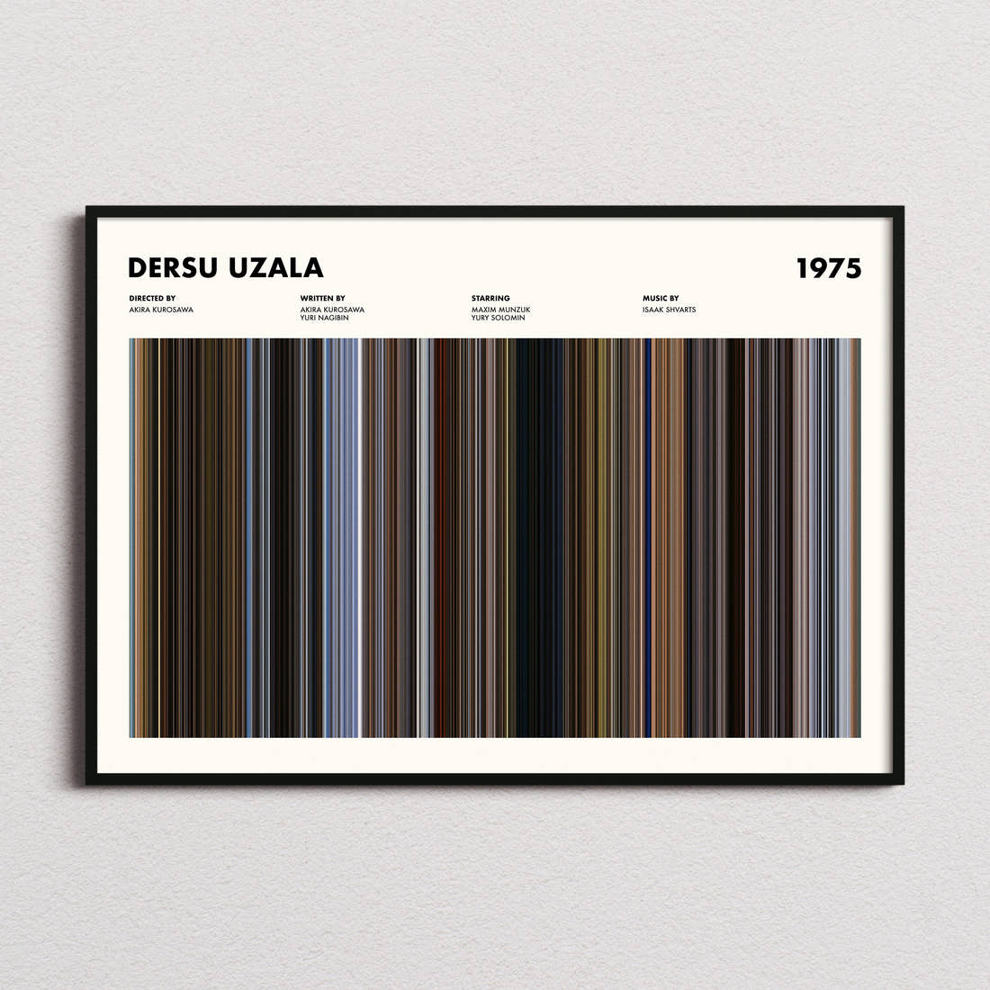 Dersu Uzala Movie Barcode Poster framed and photographed straight on