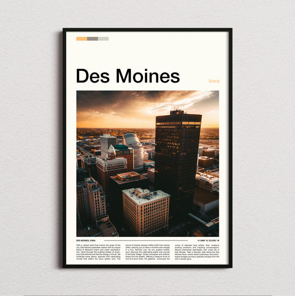 Des Moines - Downtown At Golden Hour - Travel Print