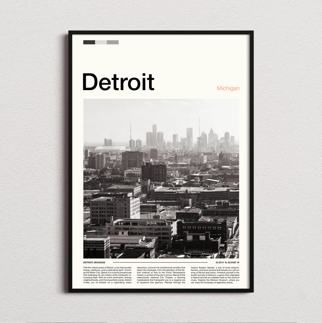 Detroit - Black And White Cityscape - Travel Print