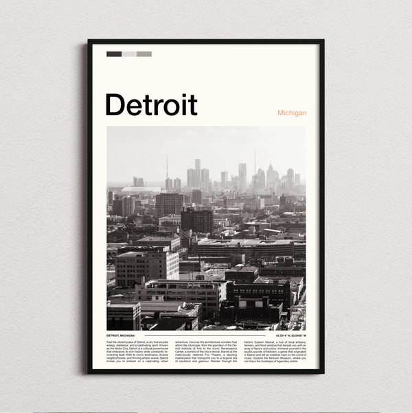 Detroit - Black And White Cityscape - Travel Print