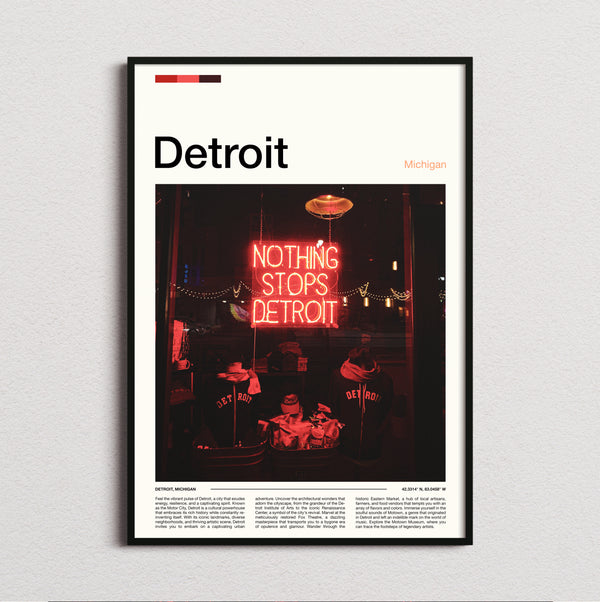 Detroit - Neon Window Sign - Travel Print