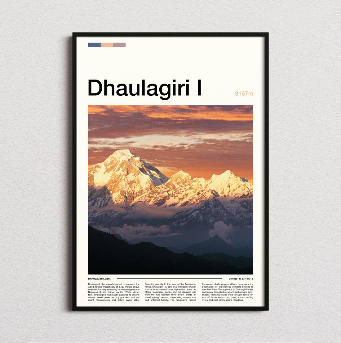 Dhaulagiri Travel Print framed and photographed straight on
