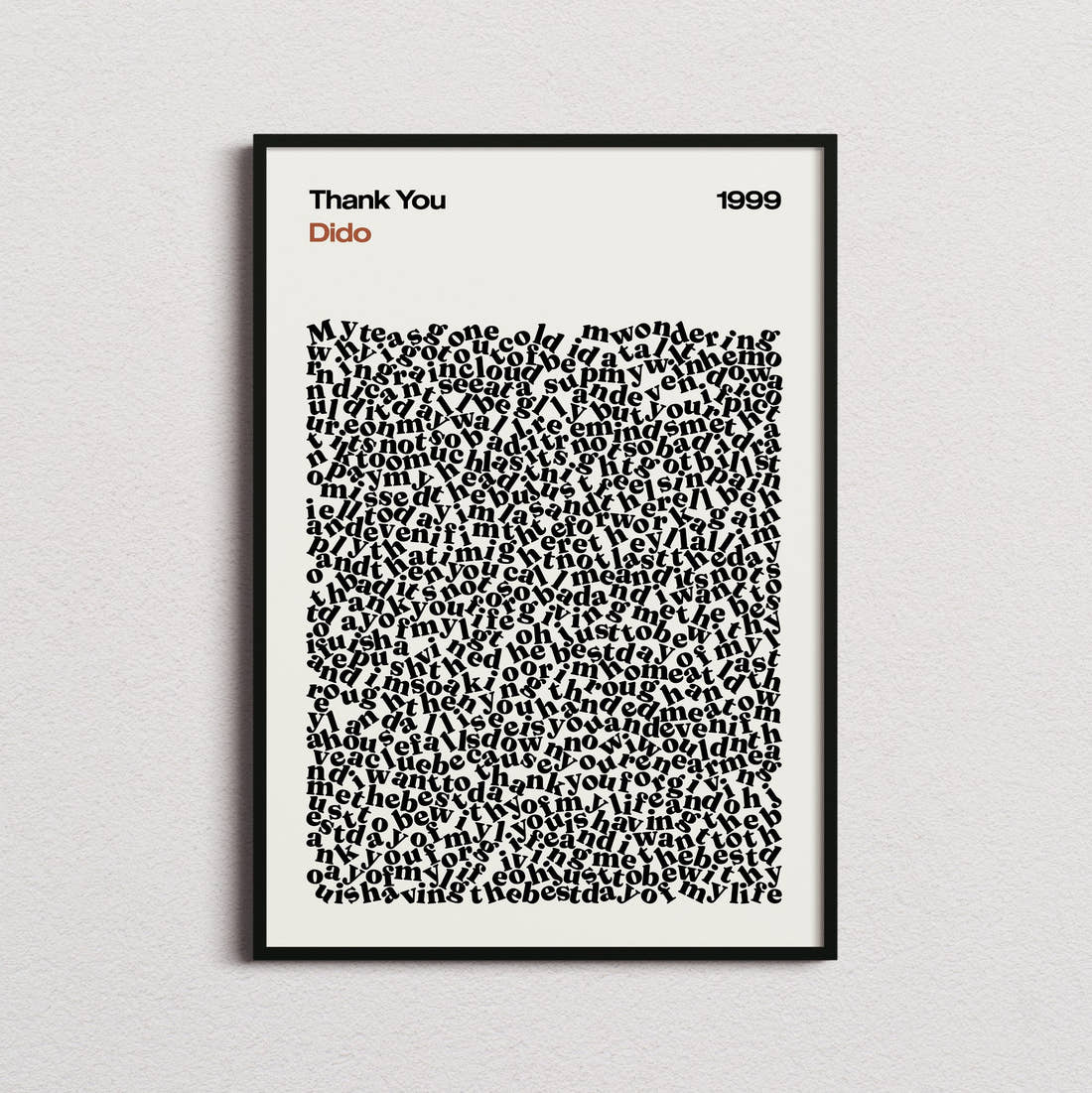 Dido Thank You Lyric Print in the cream colourway, framed