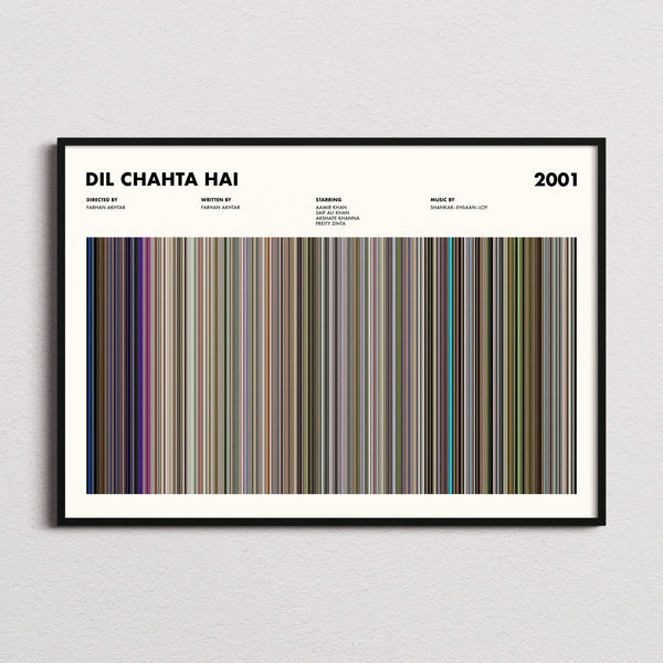 Dil Chahta Hai Movie Barcode Poster framed and photographed straight on